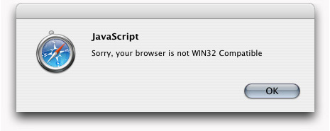 JavaScript: Sorry, your browser is not WIN32 Compatible